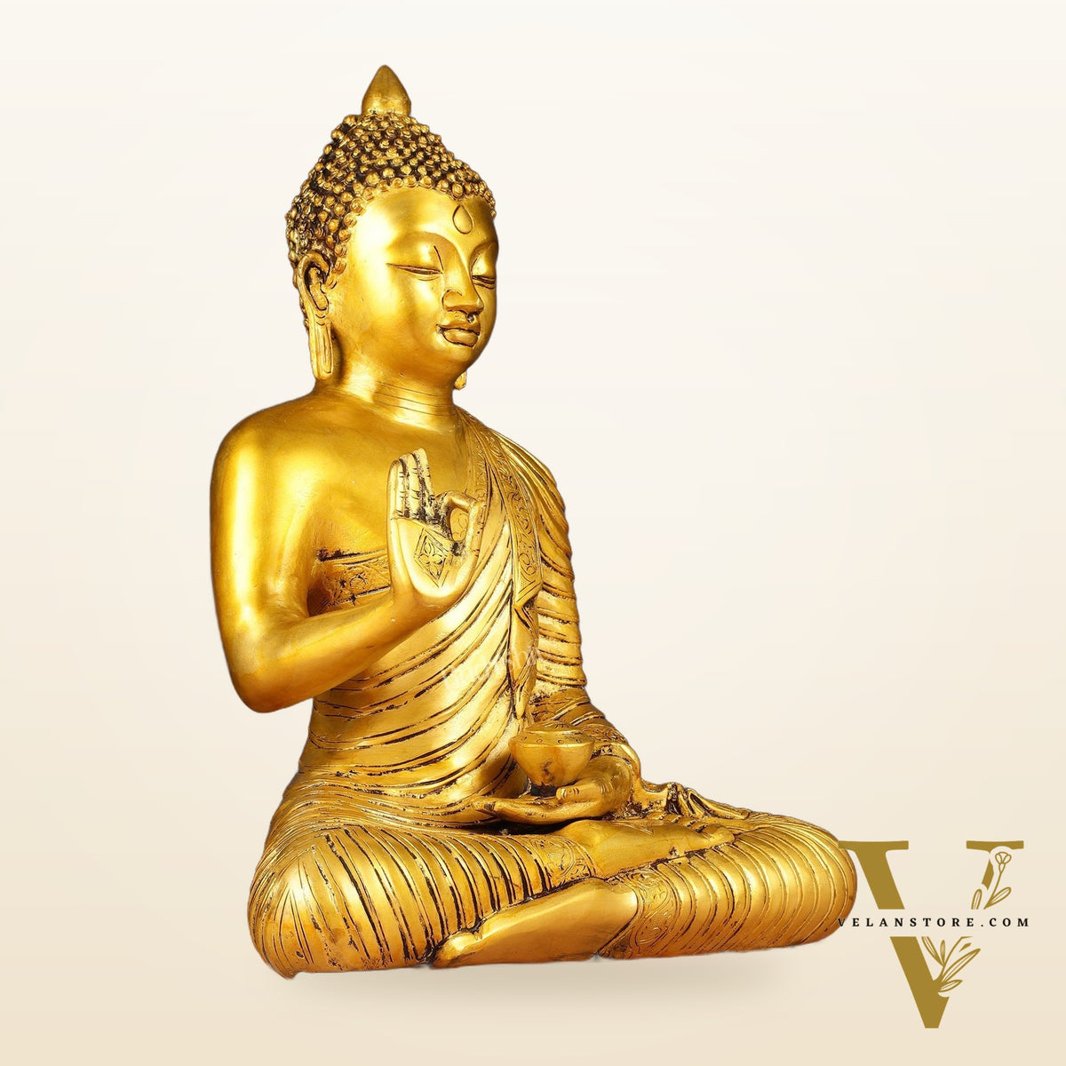 14-inch Pure Brass Buddha Statue in Abhaya Mudra Blessing Pose
