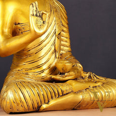 14-inch Pure Brass Buddha Statue in Abhaya Mudra Blessing Pose