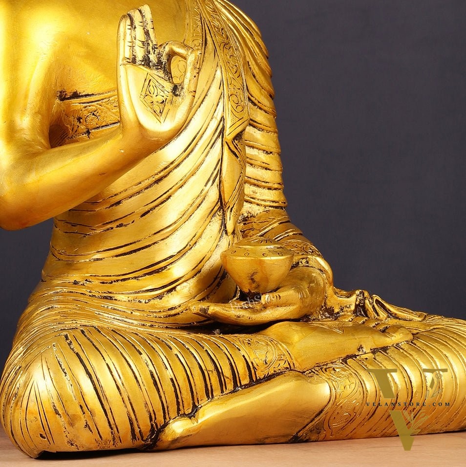 14-inch Pure Brass Buddha Statue in Abhaya Mudra Blessing Pose