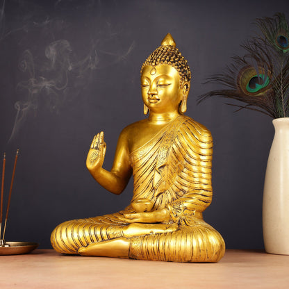 14-inch Pure Brass Buddha Statue in Abhaya Mudra Blessing Pose