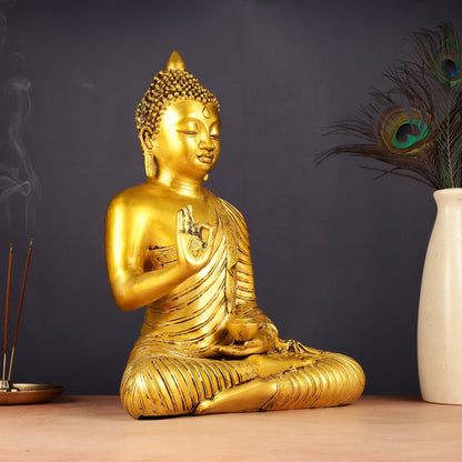 14-inch Pure Brass Buddha Statue in Abhaya Mudra Blessing Pose