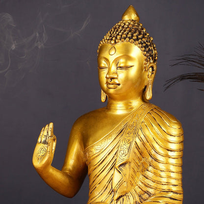 14-inch Pure Brass Buddha Statue in Abhaya Mudra Blessing Pose
