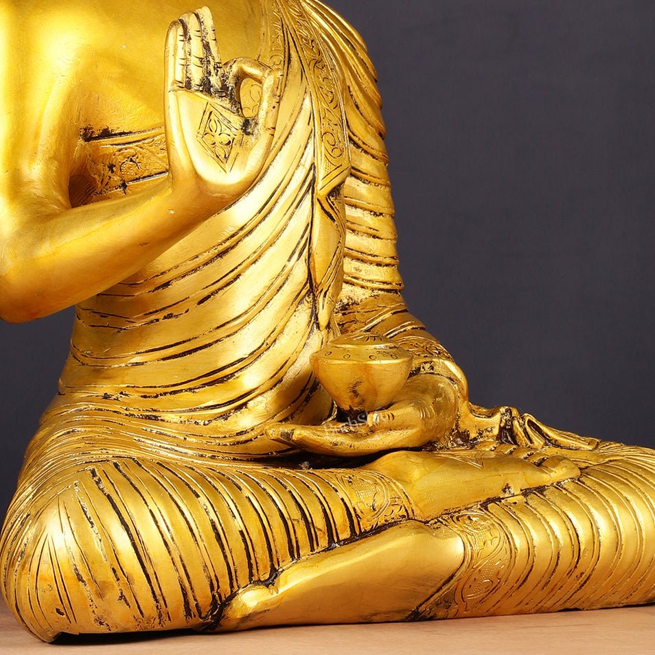 14-inch Pure Brass Buddha Statue in Abhaya Mudra Blessing Pose