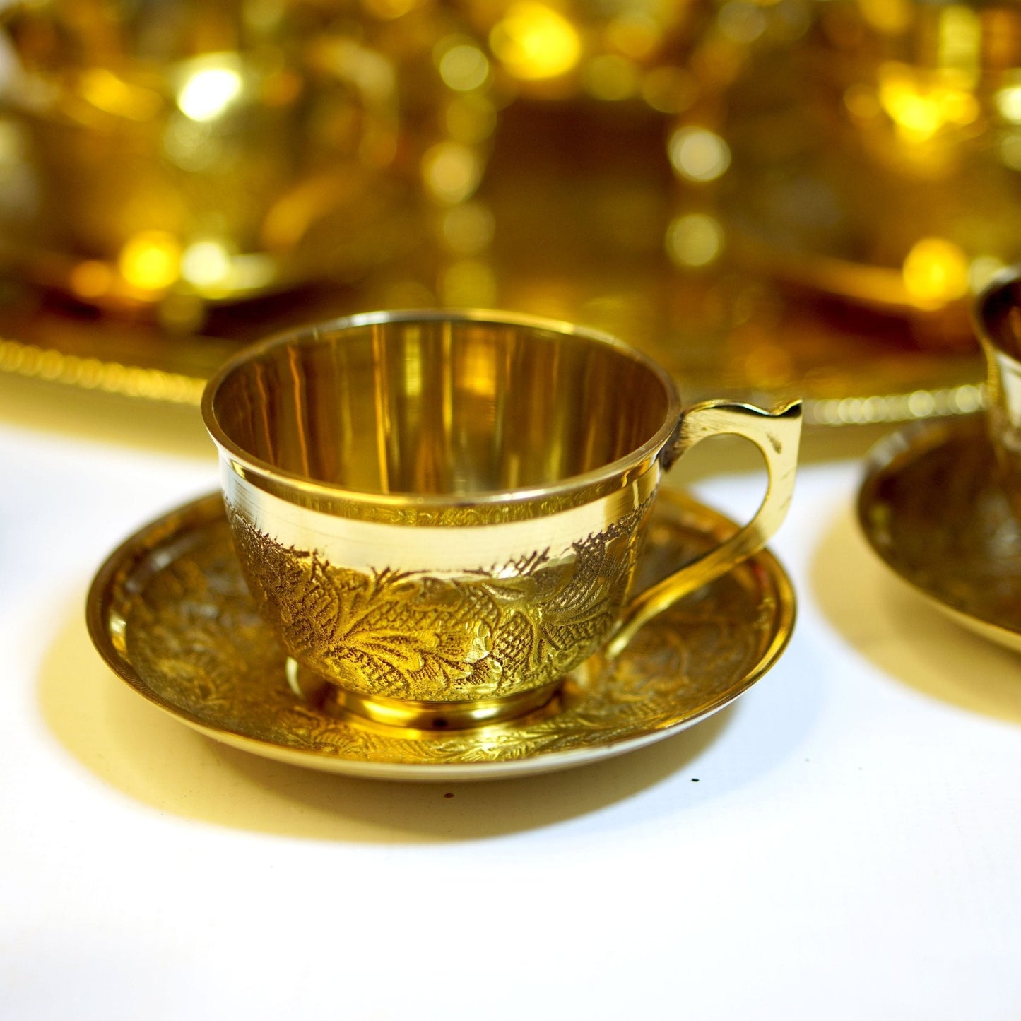 Brass Etched 14Pc Tea Kettle Set