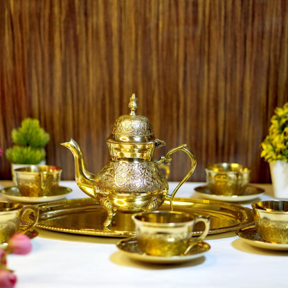 Brass Etched 14Pc Tea Kettle Set