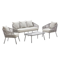 Slava Outdoor Sofa Set 3 Seater , 2 Single seater and 1 Center Table (Grey) Braided & Rope