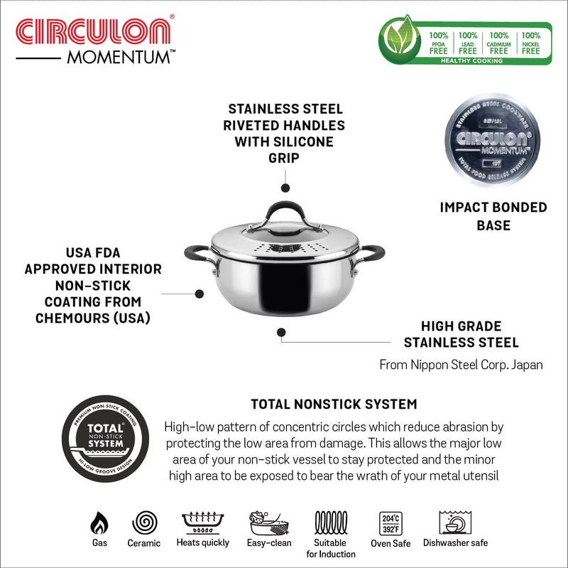 Circulon Momentum Non-Stick 24cm Casserole with Locking Straining Lid