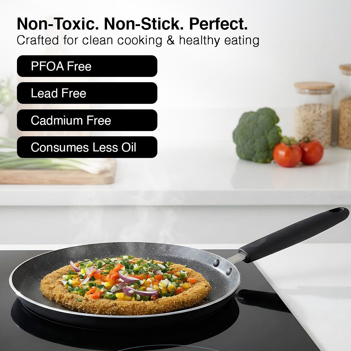 Prestige Deluxe Alpha Svachh Stainless Steel Spillage Control Pressure Cooker, 5.5 L (Silver), Prestige Omega Deluxe Granite Non-stick Round Base Omni Tawa, 28 cm (Black)