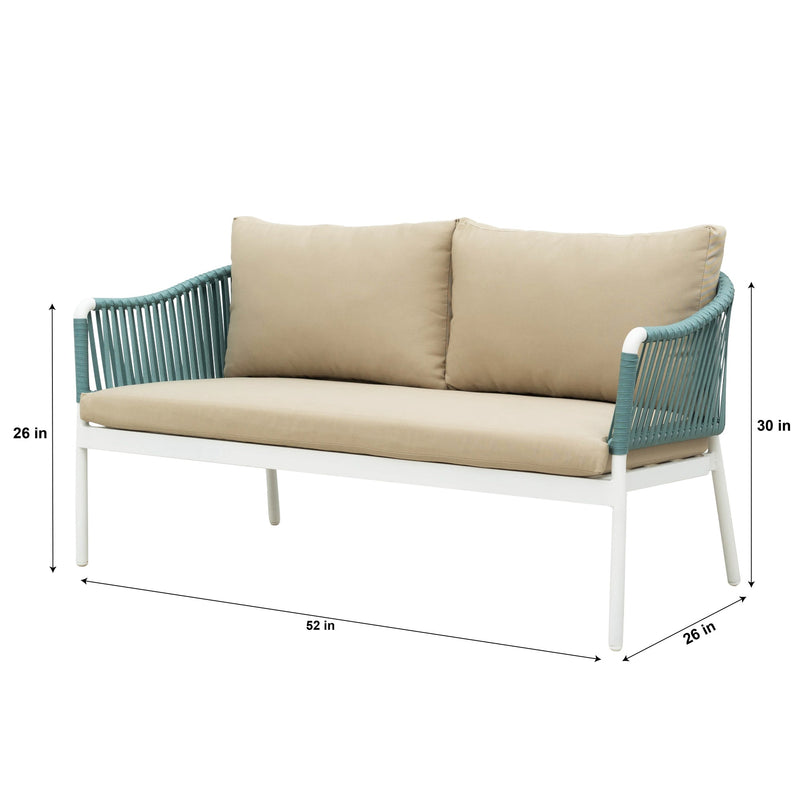 Furnixa Outdoor Garden Balcony Sofa Set 2 Seater, 2 Single seater and 1 Center Table Set, Braid & Rope (White + Blue)
