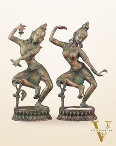 15" Lord Shiva and Parvati Dancing Idols brass idols antique Patina