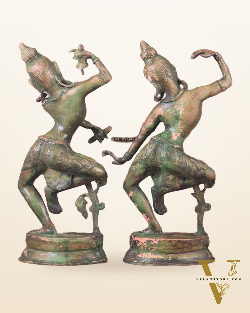 15" Lord Shiva and Parvati Dancing Idols brass idols antique Patina