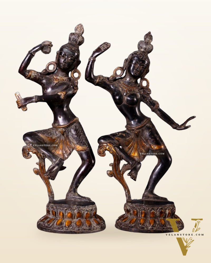 15" Lord Shiva and Parvati Dancing Idols - Pure Brass