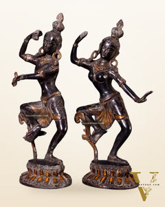 15" Lord Shiva and Parvati Dancing Idols - Pure Brass
