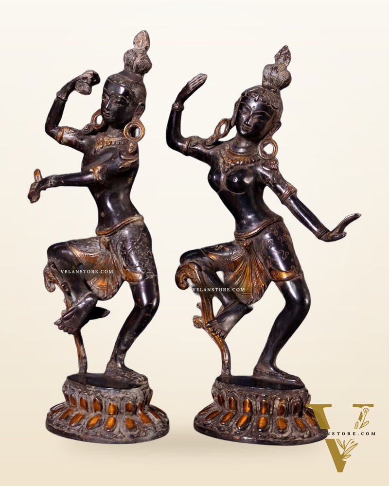 15" Lord Shiva and Parvati Dancing Idols - Pure Brass