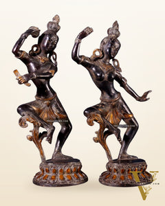 15" Lord Shiva and Parvati Dancing Idols - Pure Brass