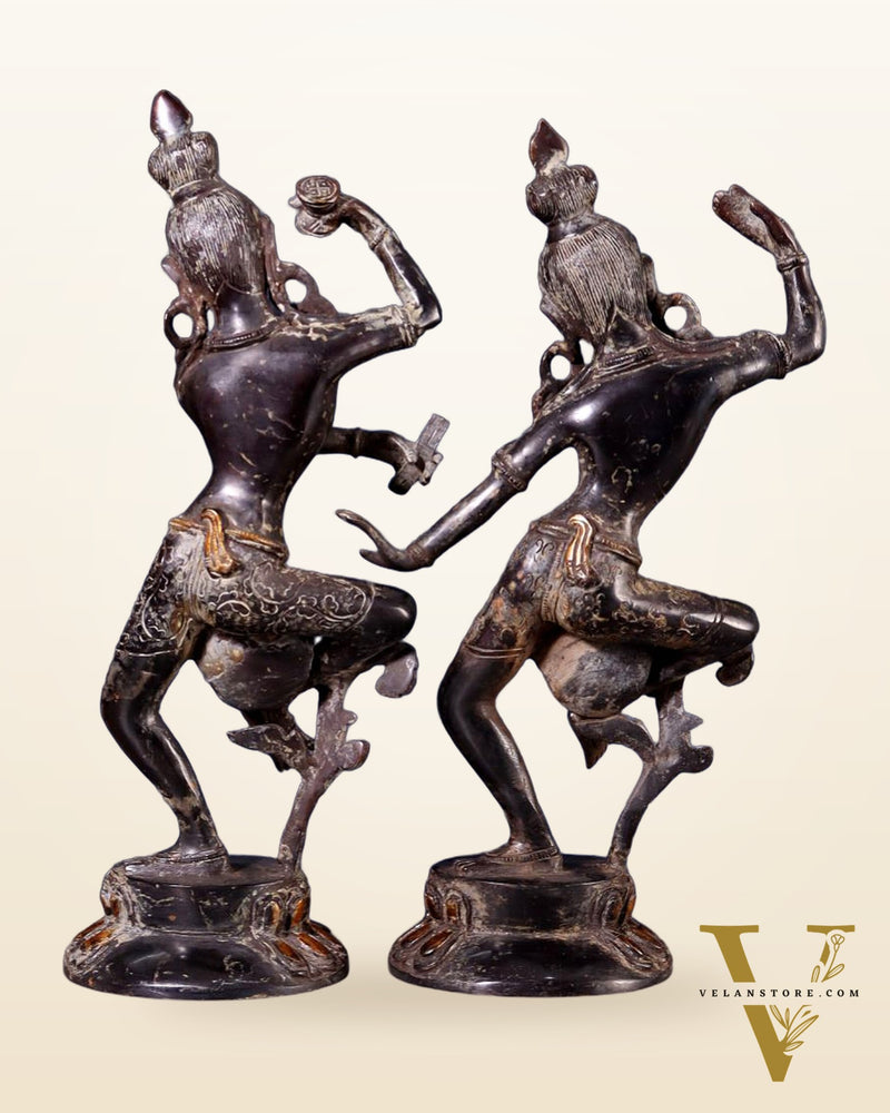 15" Lord Shiva and Parvati Dancing Idols - Pure Brass