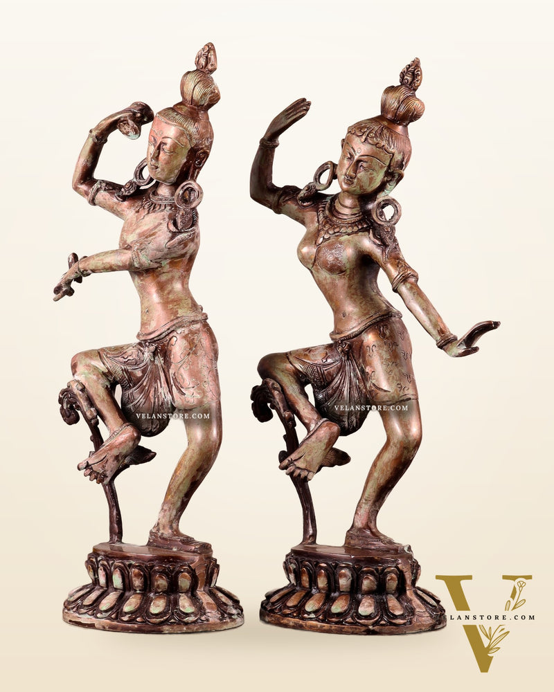 15" Lord Shiva and Parvati Dancing Idols - Pure Brass
