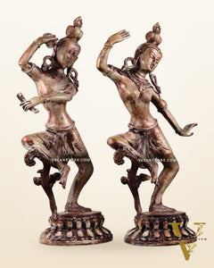 15" Lord Shiva and Parvati Dancing Idols - Pure Brass