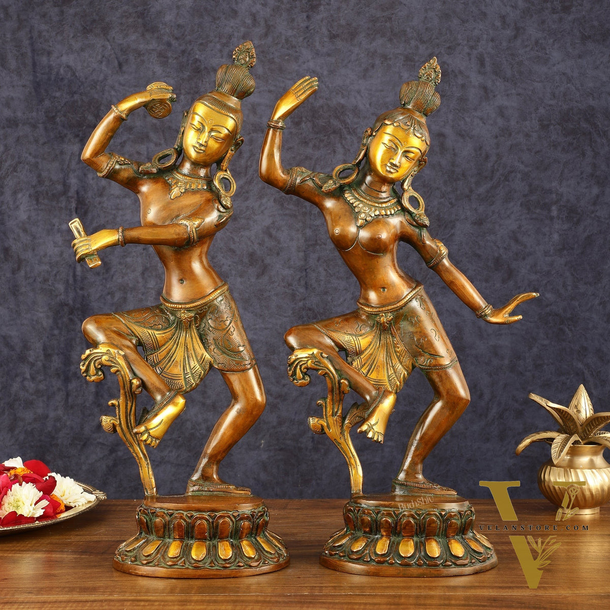 15" Lord Shiva and Parvati Dancing Idols - Pure Brass