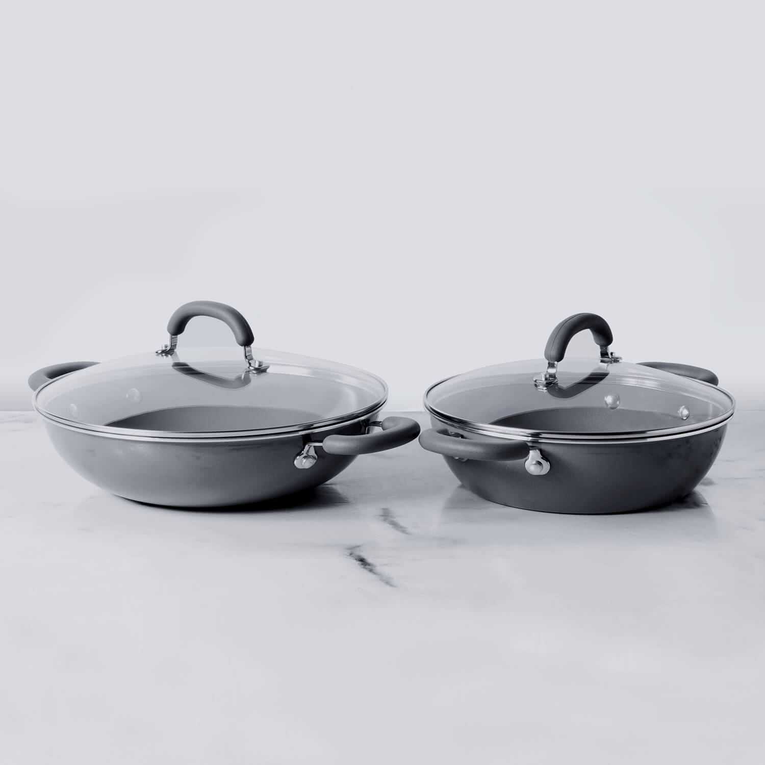 Meyer Anzen Ceramic Coated Cookware 4pcs Set - 26cm Wok/Kadai with Lid + 30cm Wok/Kadai with Lid