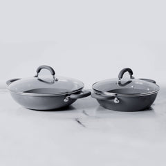 Meyer Anzen Ceramic Coated Cookware 4pcs Set - 26cm Wok/Kadai with Lid + 30cm Wok/Kadai with Lid