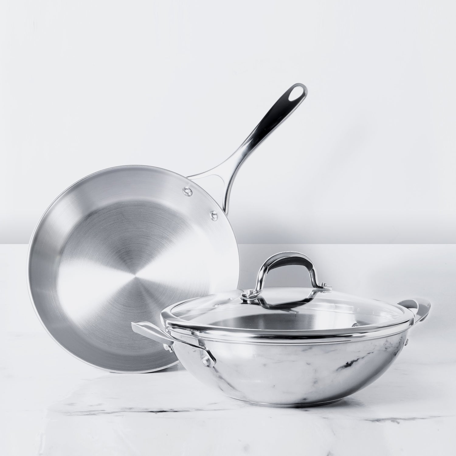 Meyer Select Stainless Steel Frypan and Wok with Lid 3-Piece Cookware Set
