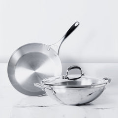 Meyer Select Stainless Steel Frypan and Wok with Lid 3-Piece Cookware Set