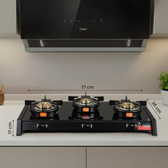 Prestige Svachh Glass Top Gas Stove (3 Burners) with Liftable Burners - GTSB-03, Prestige Svachh Triply Outer Lid Pressure Cooker with Unique Deep Lid for Spillage Control, 5 Litre, Silver