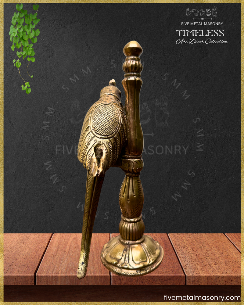 Suka:Parrot perched on pillar Panchaloha Bronze Icon - 8"- Timeless Collection