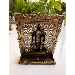 Pure Brass Miniature Murugan Ji Murti with Ornate Border - 7.37 cm
