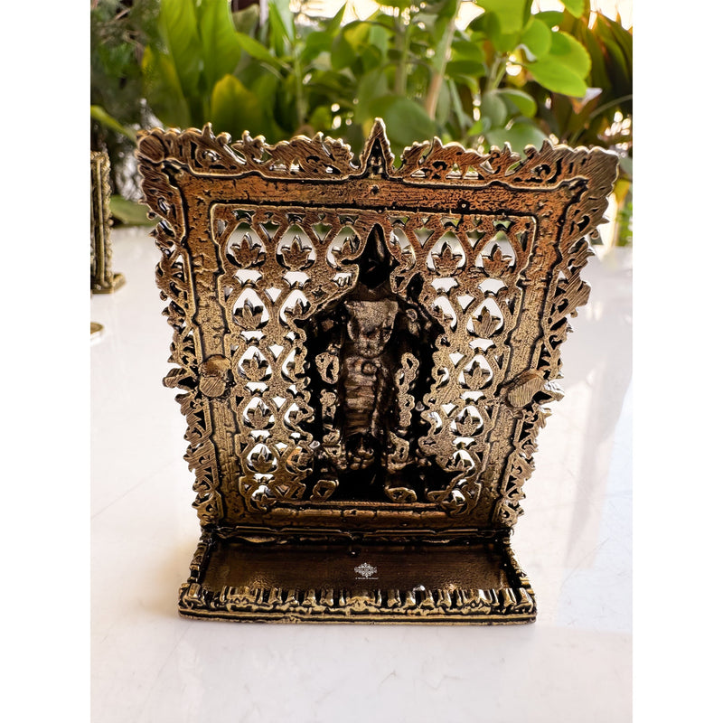 Pure Brass Miniature Murugan Ji Murti with Ornate Border - 7.37 cm