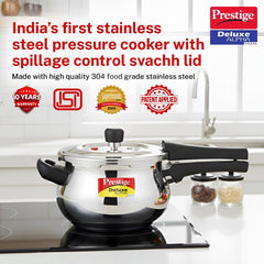 Prestige 3 Litre Stainless Steel Deluxe Alpha Svachh Outer Lid Mini Handi Pressure Cooker, Triply Base, Gas & Induction Compatible + Prestige Omega Deluxe Granite Non-stick Omni Tawa, 25 cm, Black