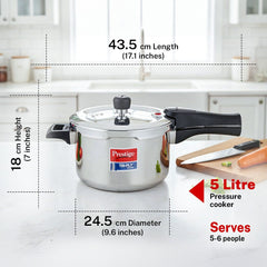 Prestige Edge PEBS 03L Manual Powder Coated with Aluminium Frame 3 Burners Gas Stove, Black, Prestige Svachh Triply Outer Lid Pressure Cooker with Unique Deep Lid for Spillage Control, 5 Litre, Silver
