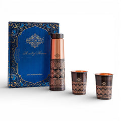 Copper Antique Finish Embossed Deisgn Bottle & 2 Glass Gift set