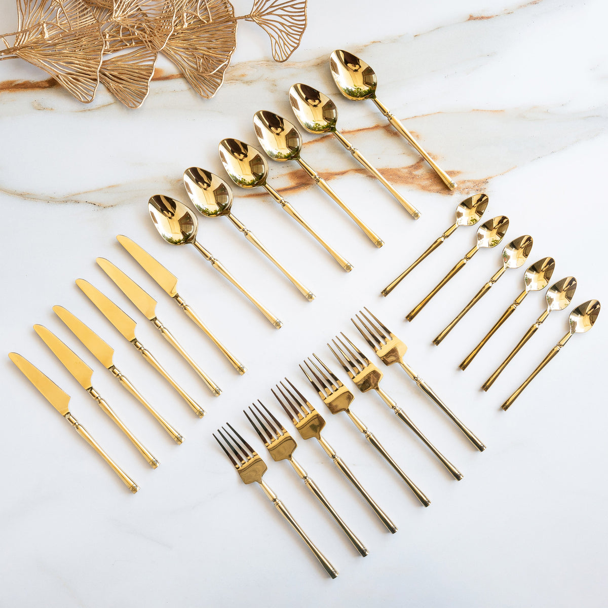 Stainless Steel Gold PVD Coated Rafail Cutlery Set of 24