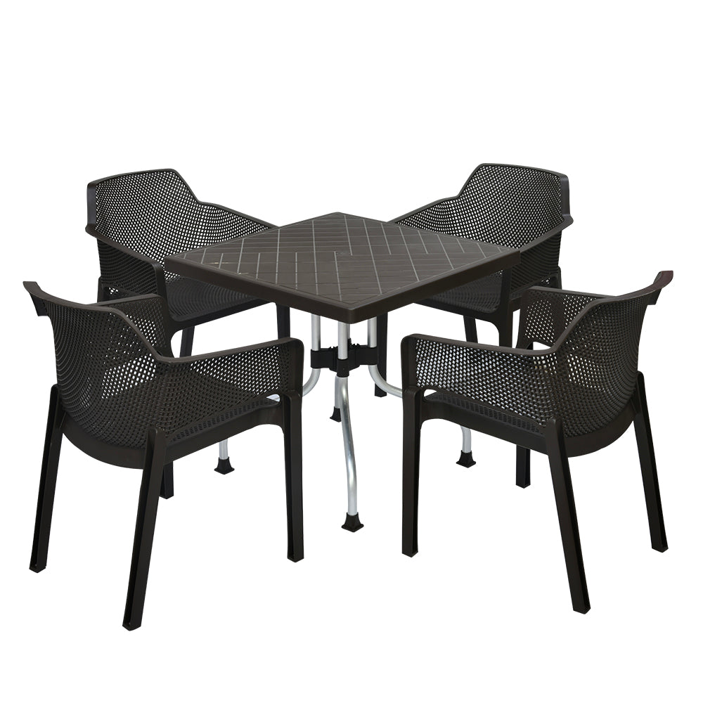 Nilkamal Orchid Captain 1 + 4 Chair Dining Set (Rust Brown)