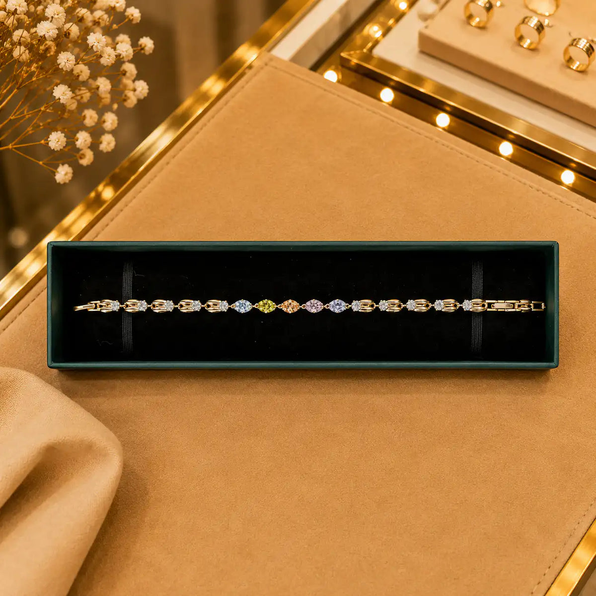Leaf & Vine Tennis Bracelet for Women | CZ Stones, Gold-Tone Clasp