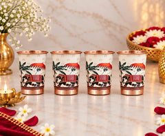 Copper Kalakriti Print Glass Set of Four With Gift Box/Hamper (3.5 Inch)