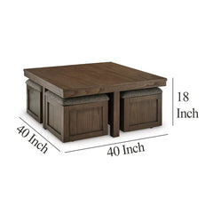 Sheesham Wood Coffee Table with Cushioned Storage Stools – Geraldene