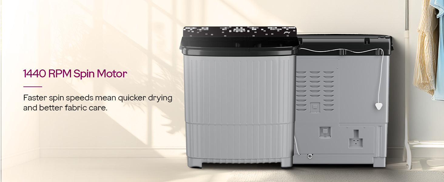 Godrej 12 Kg 5 Star, 1440 RPM Spin Motor, Tri-Roto Pulsator For Powerful Scrub, 370 W PowerMax Wash For Heavy Laundry Semi Automatic Top Load Washing Machine (WS EDGE UNO 120 5.0 PB4 MIGR, Mist grey)