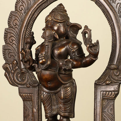 16" Brass Ganesha Standing Statue | Prabhaval Chola Style