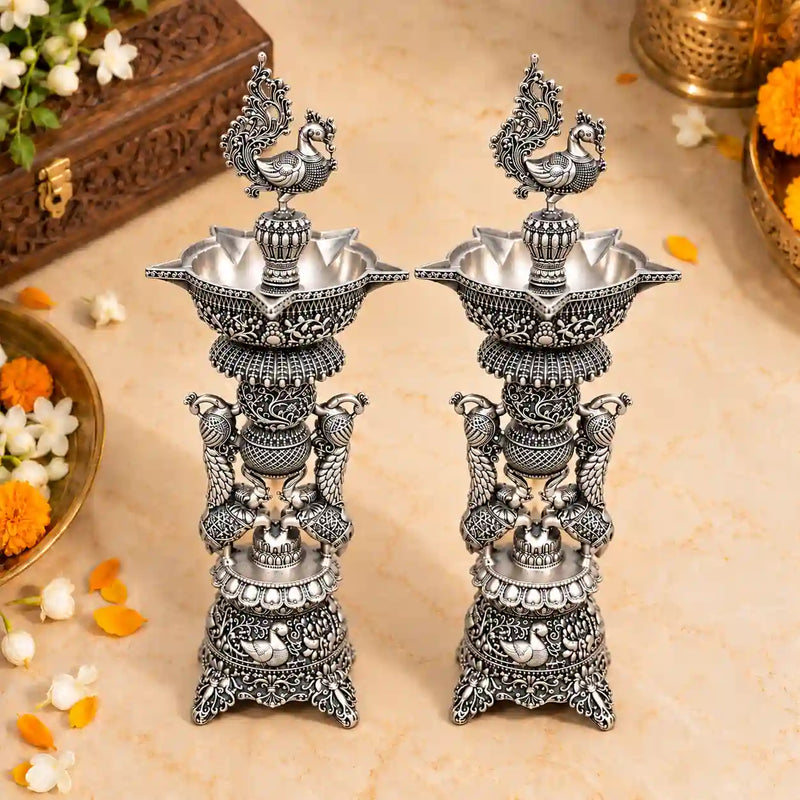 Brass Lightweight Peacock Samai/Lamp Pair