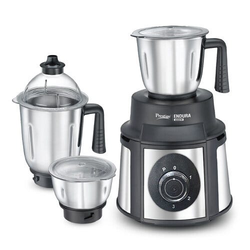 Prestige Endura 1000W Mixer Grinder with Ball Bearing Technology | Stainless Steel 3 Jars with Flow breakers | Overload protection | Black & Silver