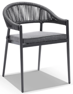 Maven Outdoor Patio Seating Set 4 Chairs and 1 Table Set (Dark Grey) Braided & Rope