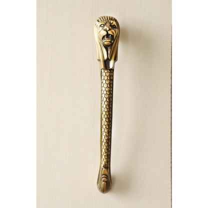 Brass-Finished Aluminum Door Handle with Lion Head Design