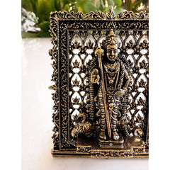 Pure Brass Miniature Murugan Ji Murti with Ornate Border - 7.37 cm