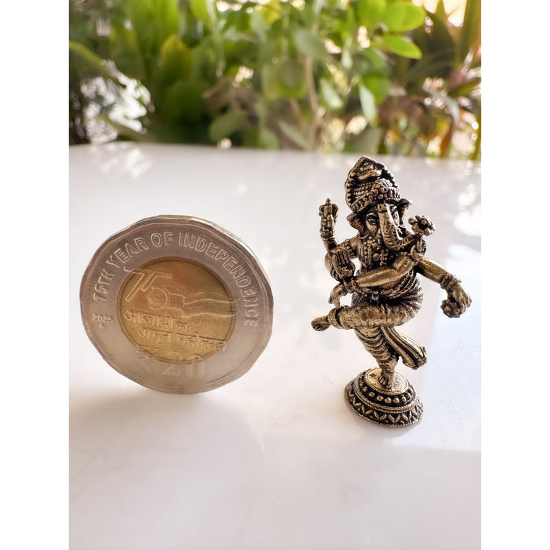 Pure Brass Miniature Dancing Lord Ganesha Idol 1.57 Inch