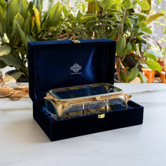 Brass & Glass Embossed Mini Almirah, 3.8 Inch Decorative Box for Home Decor & Gifting