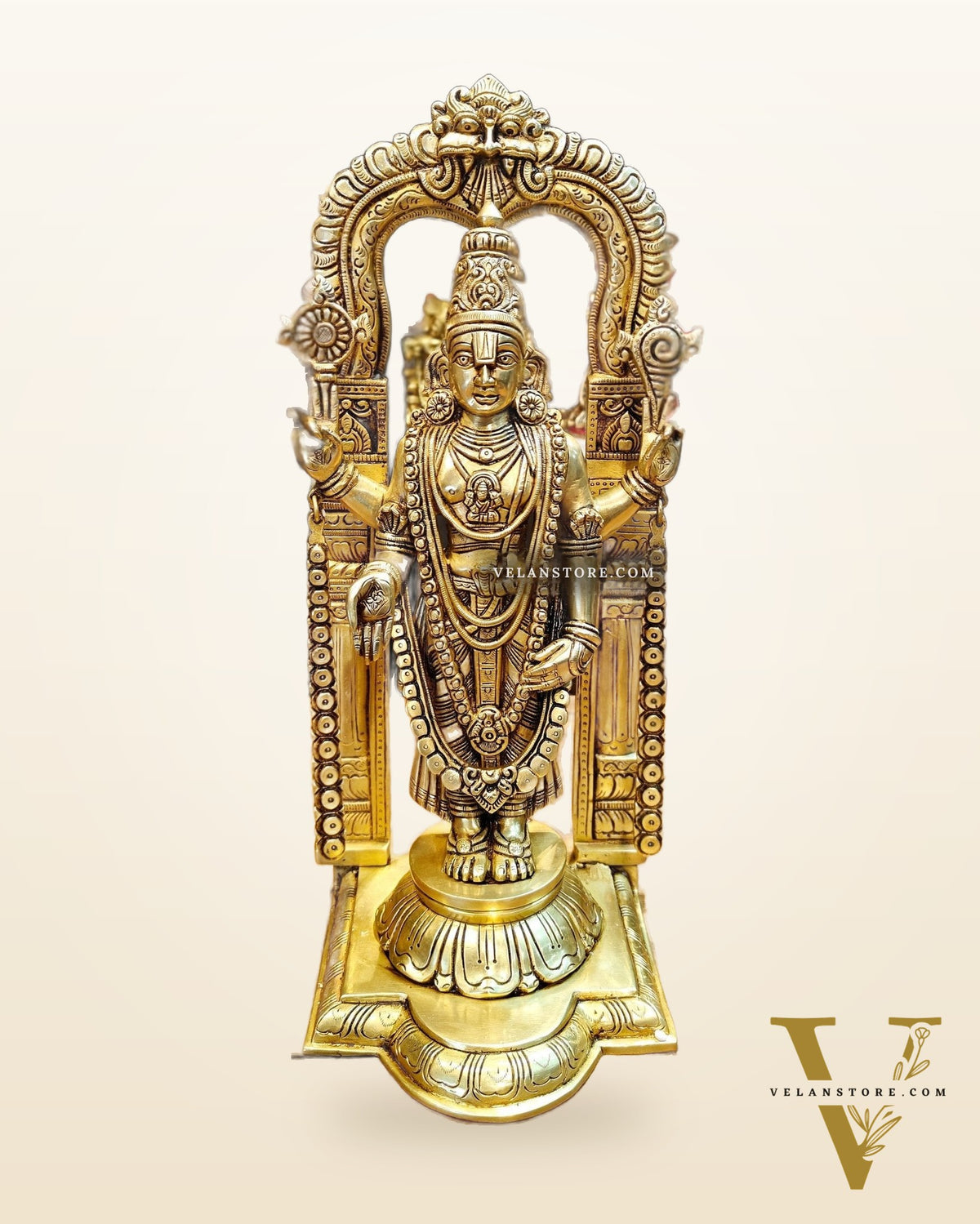 17-Inch Brass Tirupati Balaji Lord Venkateshwara with Frame antique tone