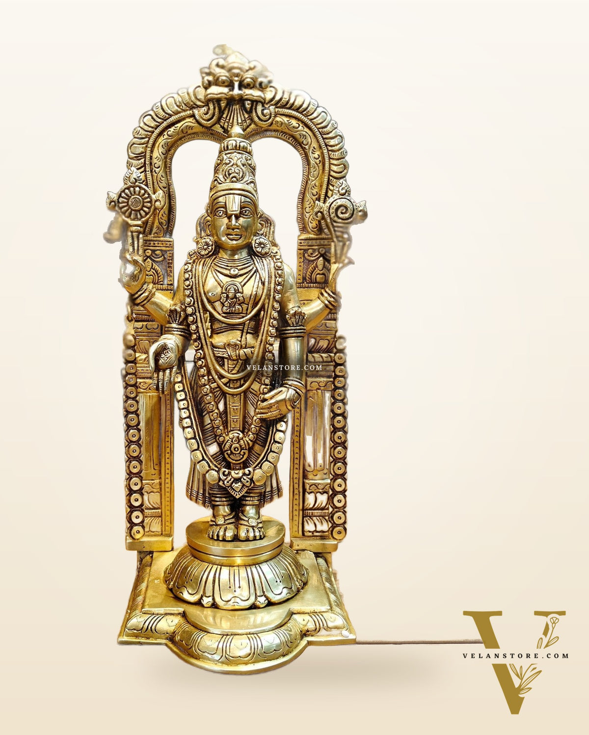 17-Inch Brass Tirupati Balaji Lord Venkateshwara with Frame antique tone